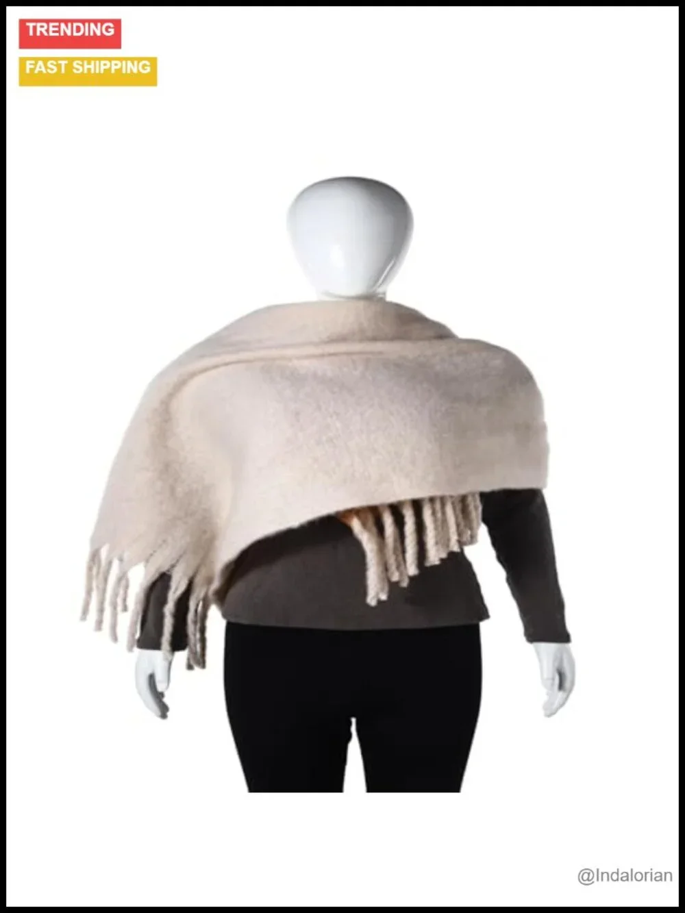 Oversized Chunky Blanket Scarf Wrap with Tassels